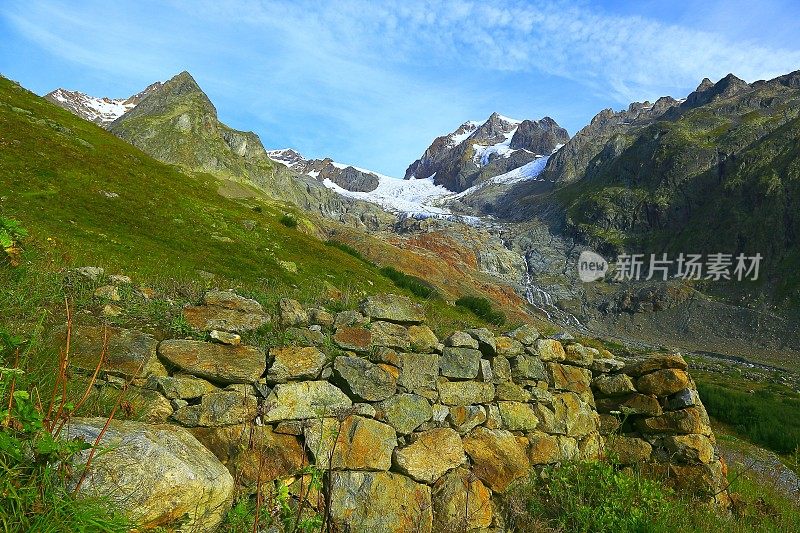 高山风景，勃朗峰，Grandes Jorasses 尖峰，意大利阿尔卑斯山，奥斯塔